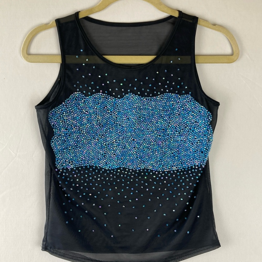 Beautiful sheer, black and blue beaded tank shirt sizes M/L